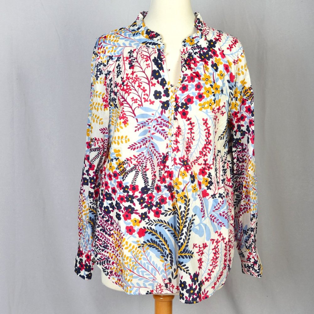 Talbots Blouse Floral Long Sleeve Button Pullover Lined Cotton Size L